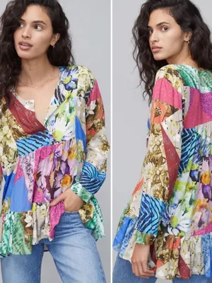 Anthropologie Conditions Apply Risa Patchwork Tunic Top Size Medium thumbnail 2