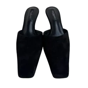 Tony Bianco 7.5 Zubi Black Kitten Heel Square Toe Mule‎ Suede Leather Minimalist thumbnail 2