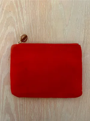 Red Beaded Zip Pouch with White Lettering thumbnail 2