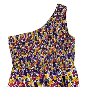 BTFBM One Shoulder Smocked Floral Maxi Dress Purple Yellow Boho Tiered Size XXL thumbnail 2