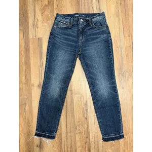 Old Navy‎ Mid Rise Boyfriend Jeans Women's Size 0 Blue Raw Hem Denim Pants thumbnail 3