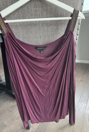 Rock & Republic Plum Wine Women's Cold Shoulder Scoop Neck Top thumbnail 1