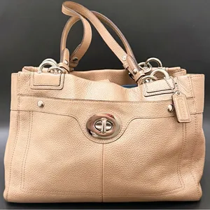 COACH F16531 Penelope Metallic Golden Beige Pebbled Leather Carryall Satchel Bag thumbnail 1
