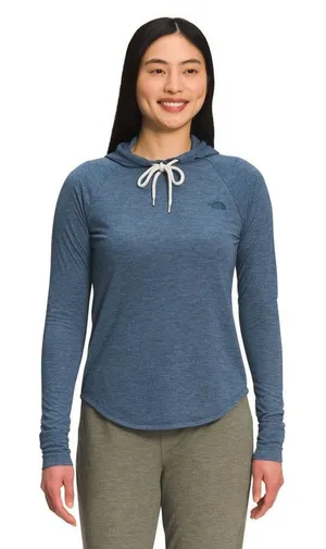 The North Face Women's Heathered Blue Hooded Long Sleeve T-shirt thumbnail 1