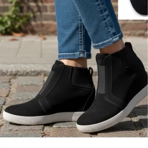 Sorel Out N About Pull-On Wedge‎ Sneaker Women 7 Black Waterproof Suede Bootie thumbnail 9