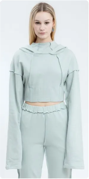 Danielle Guizio Womens Aqua Fleece Corset Cropped Balletcore Edgy Hoodie Size M thumbnail 1