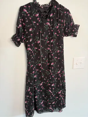 Women’s Black Floral Tie-Neck Dress - Pink Floral thumbnail 1