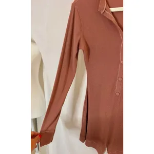 Skims Soft Lounge Henley Romper Ribbed Long Sleeve in Color Wood sz. L thumbnail 5