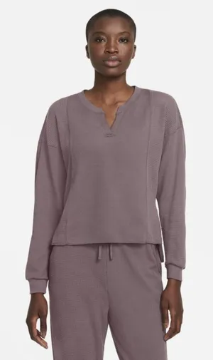 Nike Yoga Dri-Fit Luxe Cover-Up Shirt‎ Women Long Sleeve Henley Size Medium Knit thumbnail 1