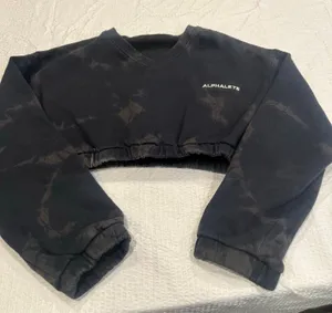 Alphalete v neck pullover cropped hoodie size M black tie dye thumbnail 1