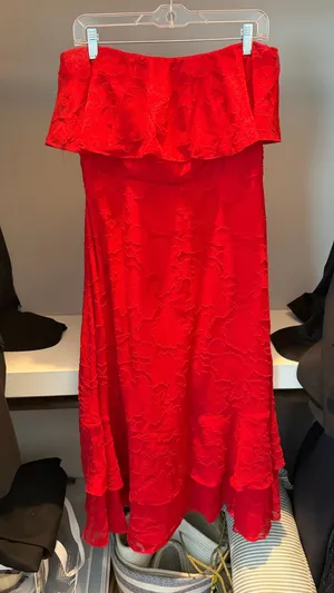 Lulus Red Midi Strapless Dress Floral thumbnail 1