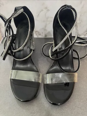 CUCCOO SZL Womans Embellished Silver Ankle Wrap Block Heel Sandals thumbnail 7