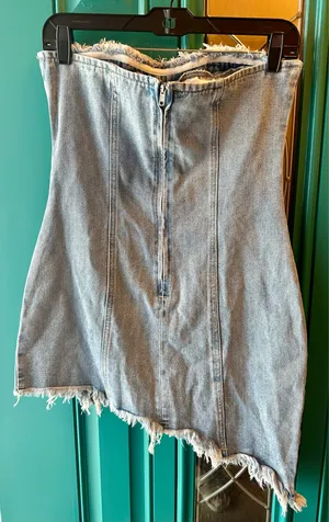 Cider Denim Corset Dress Strapless Asymmetrical Raw Hem Festival Y2K Mini Small thumbnail 6