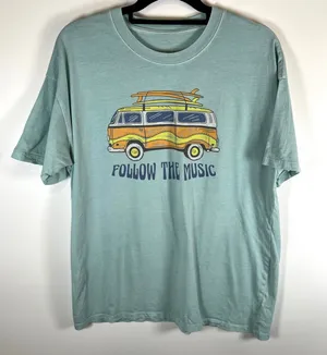 American Eagle Outfitters Shirt Follow The Music Van Surf Board Light Green‎ XS thumbnail 1