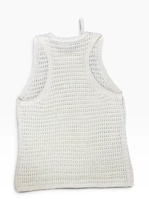 Madewell Womens White Crochet-Knit Crewneck Sweater Tank thumbnail 4