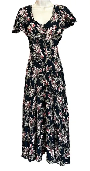 Vtg Nostalgia Maxi Dress Med Whimsical Garden Dark Floral Cottagecore Whimsigoth thumbnail 1