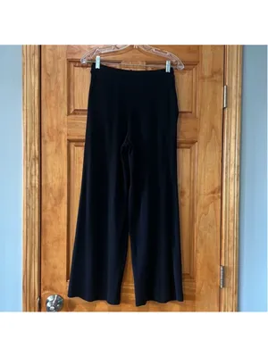 Zara Black Ribbed Wide Leg Drawstring Pants Medium thumbnail 3