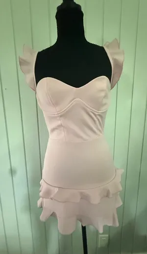 Lucy in the Sky Pale Pink Lace-Up Ruffle Back Dress thumbnail 1