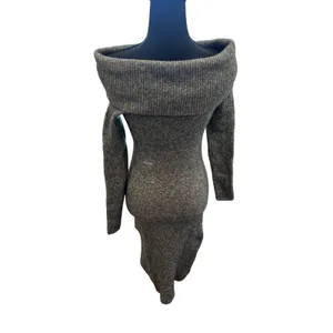 Babaton Aritzia Wool Yak Blend Off The Shoulder Sweater Dress Grey Wintercore thumbnail 3