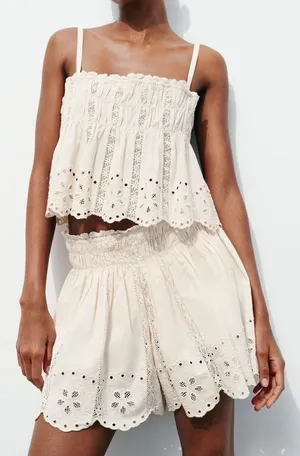 ZARA NWT Ecru EMBROIDERED STRAPPY TOP. Size XL thumbnail 9