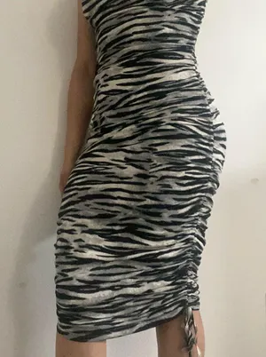 White Fox Boutique zebra print charcoal and black maxi dress thumbnail 3