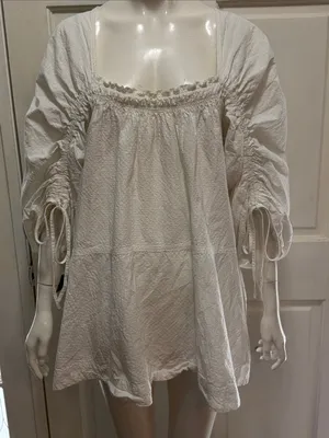Free People Brynn BohoToo White Textured Long Sleeve Tunic/Blouse S M thumbnail 4