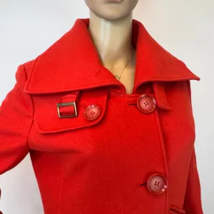 Red Wool Blend‎ Belted Peacoat Jacket with Wide Collar and Oversized Buttons S thumbnail 4