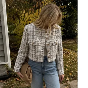 ASTR THE LABEL Tweed Crop Jacket in White Black Size Small thumbnail 2