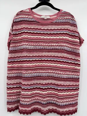 Loft Chevron Pullover Sweater Knit Women L Multi Pink Lightweight Summer Top thumbnail 1