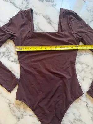 NWOT Quince Second Skin Square Neck Long Sleeve Cocoa Brown Bodysuit Sz XS thumbnail 8