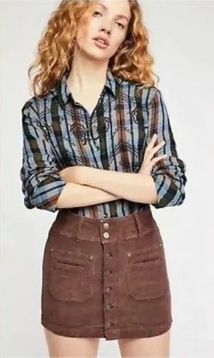 We The Free People‎ Sz 27 Joanie Cord Mini Skirt Brown Low Rise Coquette Boho thumbnail 1