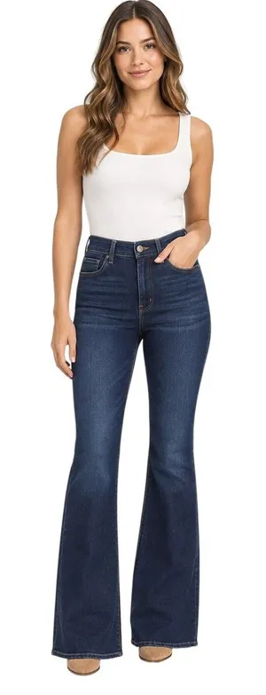 American Eagle Flare Jeans Womens 8 Long Blue Excellent Super Hi-Rise Stretch thumbnail 1