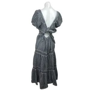 American Eagle Gray Square Neck Puff Sleeve A Line Tiered Midi Dress Size XXL thumbnail 2