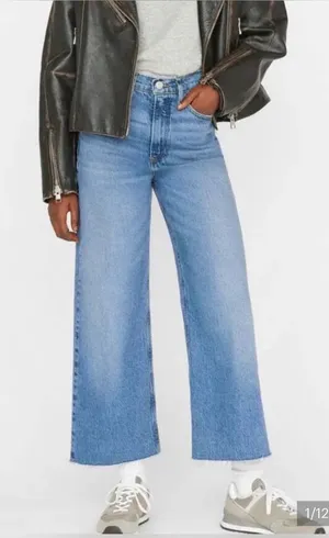 FRAME High N Tight Wide Leg Crop Distressed Hem Lomina Denim Jeans Women's 28 thumbnail 1