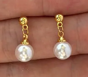 8mm White Pearl Dangle Drop Earrings for Women thumbnail 1