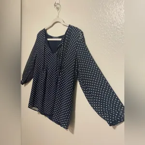 Tommy Hilfiger Navy Polka Dot Tie Front Semi Sheer Blouse Women’s Medium thumbnail 3