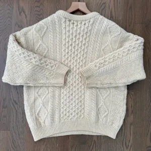 Anthropologie Vintage Celtic Country 100% Wool Irish Cable Knit Crew Neck Sweater Cream Large thumbnail 8