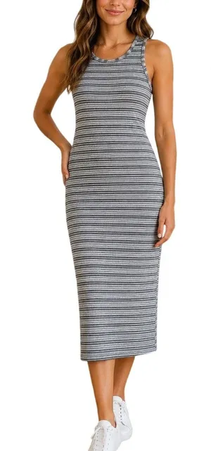 Marine Layer Ribbed Striped Midi Tank Dress Size XS Gray Coastal Resort Casual thumbnail 1