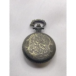 Pocket Watch‎ Unisex Bronze Tone Steel Classic Floral Pattern White Quartz B37 thumbnail 3