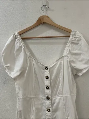 Madewell Linen-Cotton Puff-Sleeve Mini Dress in‎ Lighthouse Size 6 thumbnail 6