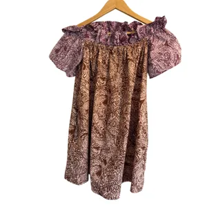 Free People Paisley Mini Dress Small Bow Sleeve Off Shoulder Cotton Pockets Boho thumbnail 3