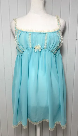 Victoria's Secret Y2K Vintage Sheer‎ Aqua Lace Trim Babydoll Chemise Brief Set thumbnail 1