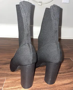 Black Knit Peep-toe Sock Boots thumbnail 7