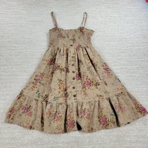 VTG Rachel & Chloe Smocked Dress Womens S Tan Floral Convertible Straps Cottage thumbnail 1