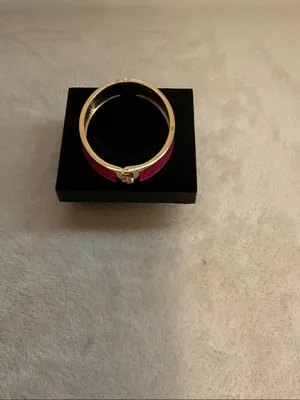 Gold-Tone Hinged Bracelet with Pink Enamel Inlay thumbnail 2