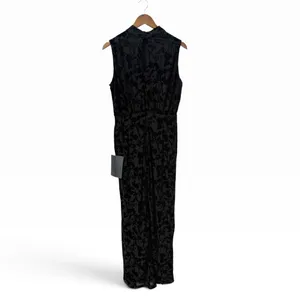 Lulus Micola Black Velvet Jacquard Mock Neck Jumpsuit size Large NWT thumbnail 5