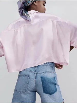 Zara pink satin effect crop top button up Size XS thumbnail 3