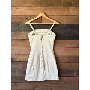 Vintage Neutral Utility Mini Dress Blue Asphalt Y2K Fitted thumbnail 7