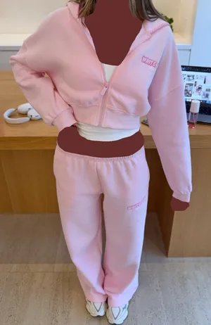 White Fox Boutique Posy Pink Wide Leg Pants And Crop Hoodie Set M/L New thumbnail 1