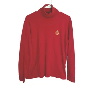 Vintage Lauren Ralph Lauren Red Turtleneck Sweater Womens L Crest Logo Cotton thumbnail 2
